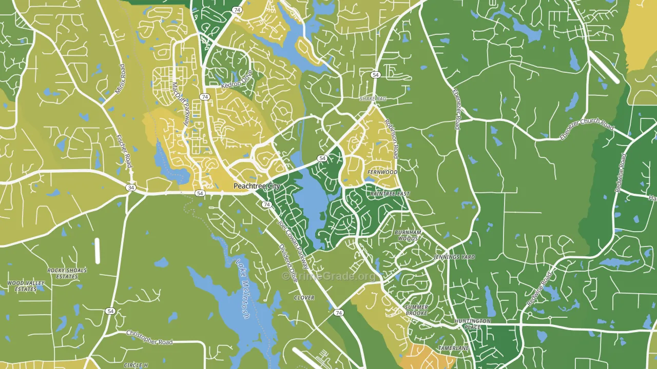 Peachtree City, GA Map of Assault Rates