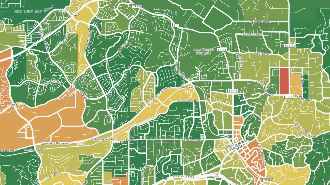 Peacock, Oceanside, CA Map of Assault Rates