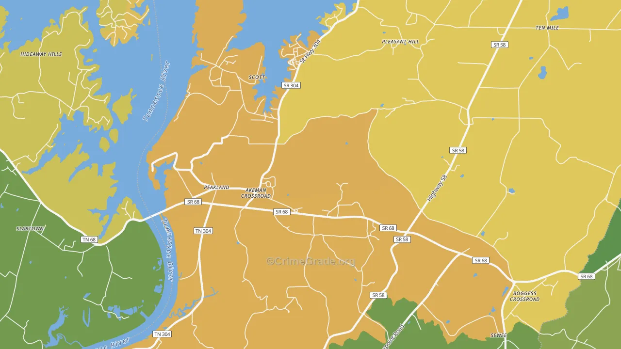 Peakland, TN Map of Assault Rates