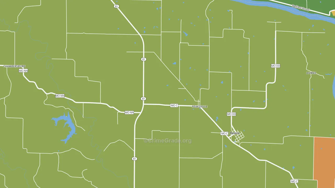 Peaksville, MO Map of Assault Rates