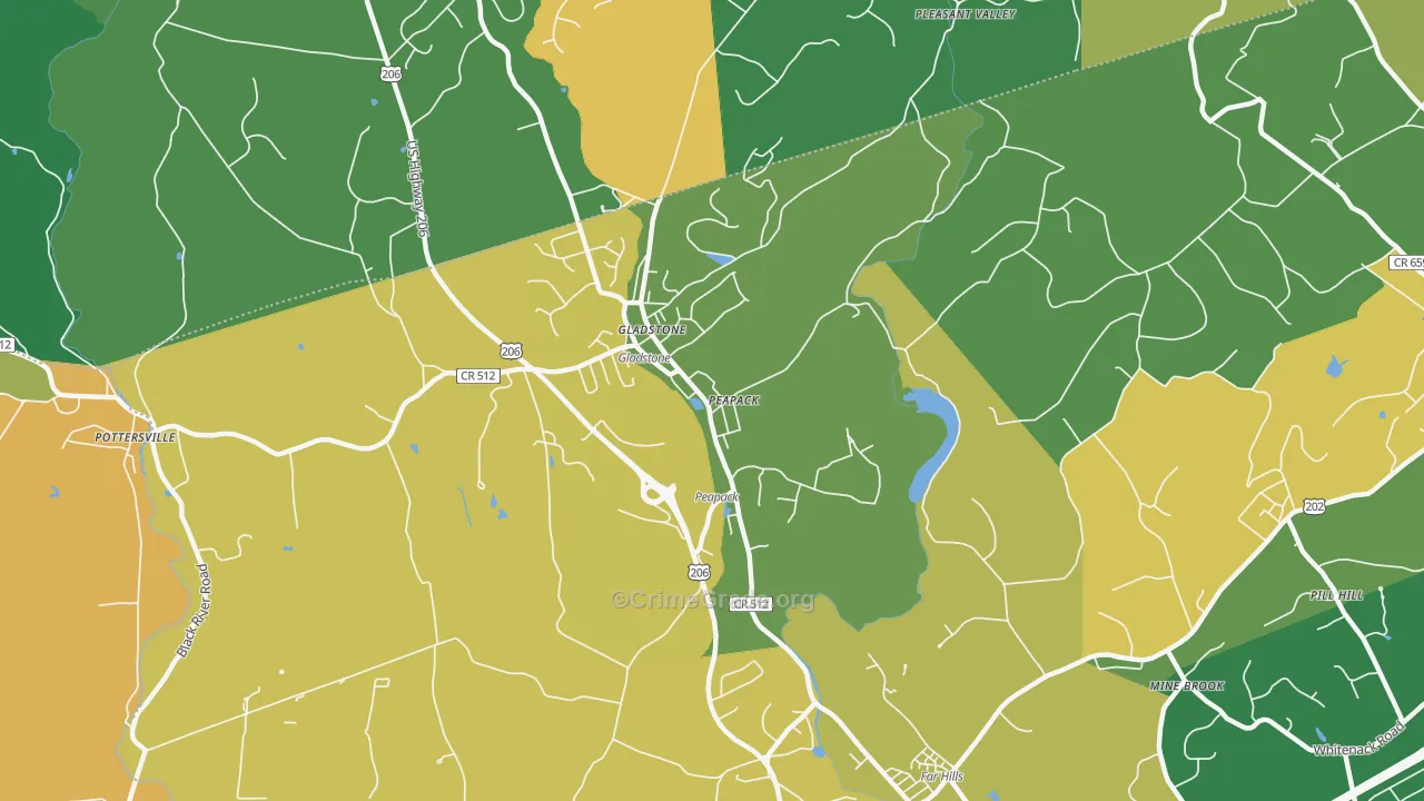 Peapack and Gladstone, NJ Map of Assault Rates