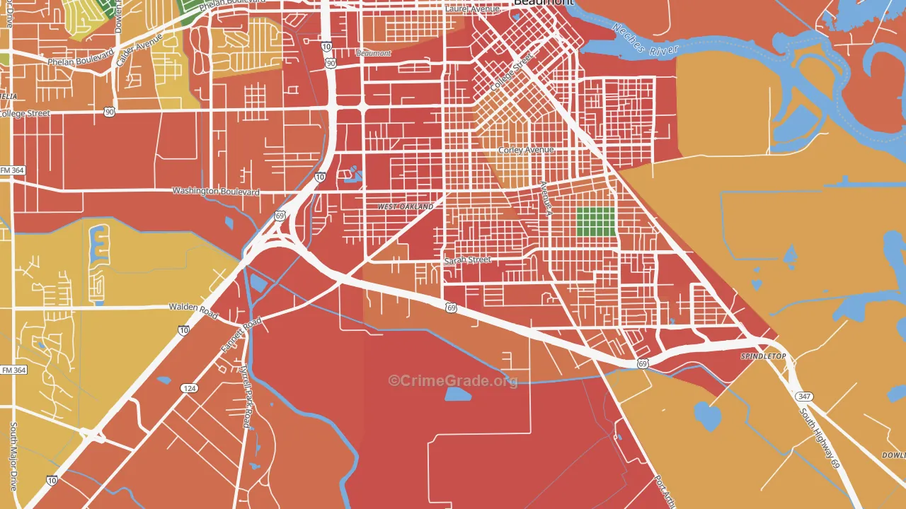 Pear Orchard, Beaumont, TX Map of Assault Rates