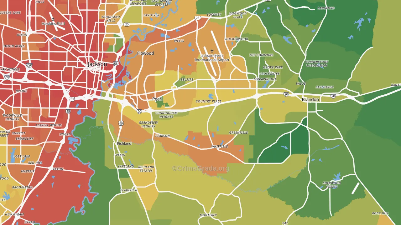 Pearl, MS Map of Assault Rates