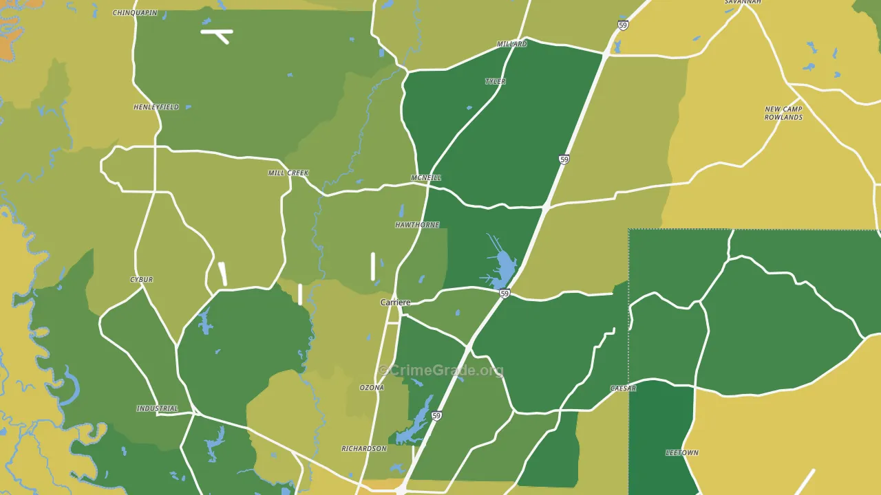 Pearl River County, MS Map of Assault Rates