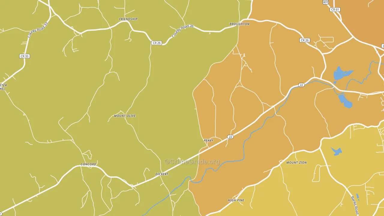 Peavy, AL Map of Assault Rates