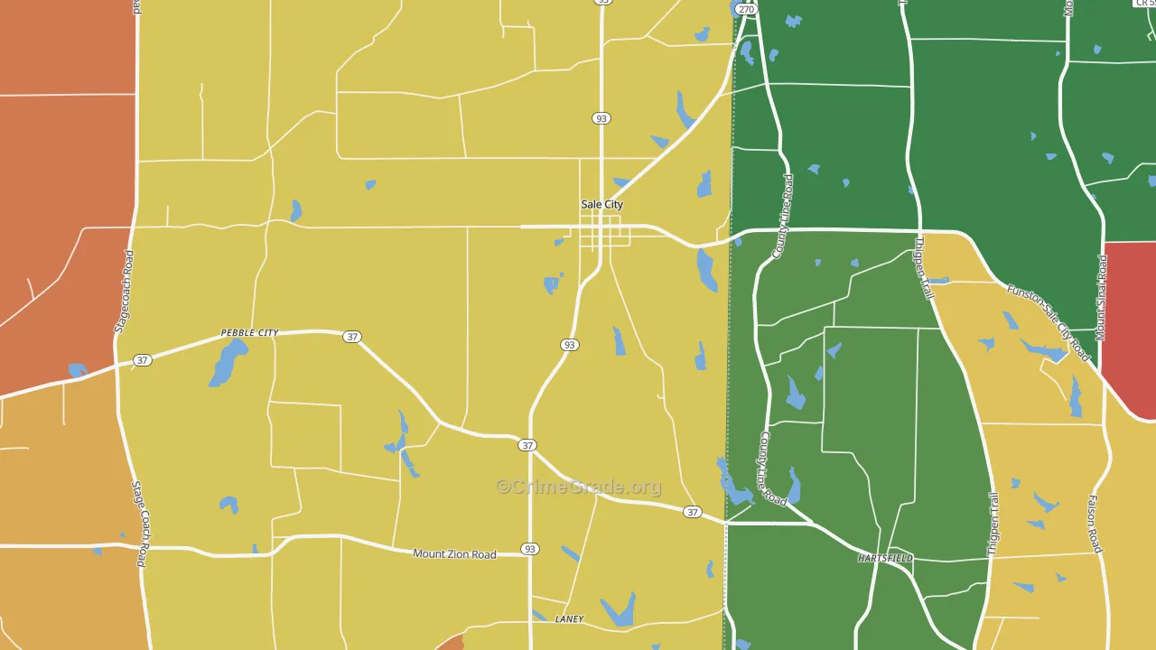 Pebble City, GA Map of Assault Rates