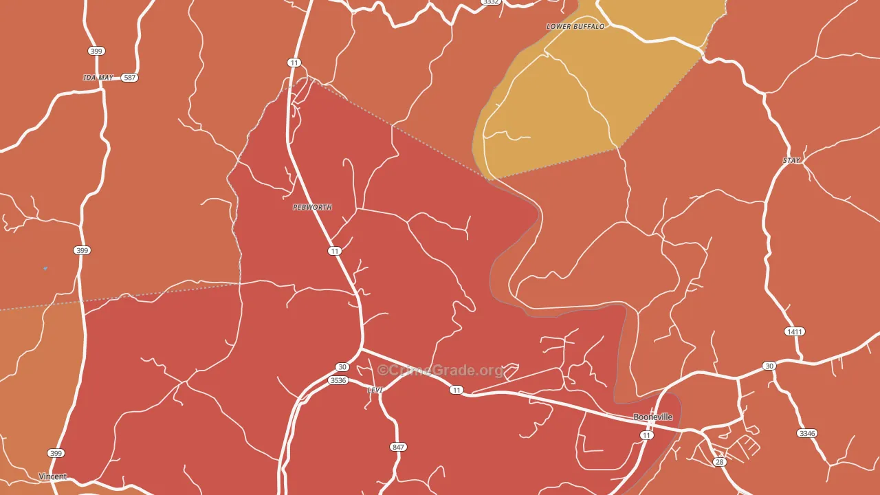 Pebworth, KY Map of Assault Rates