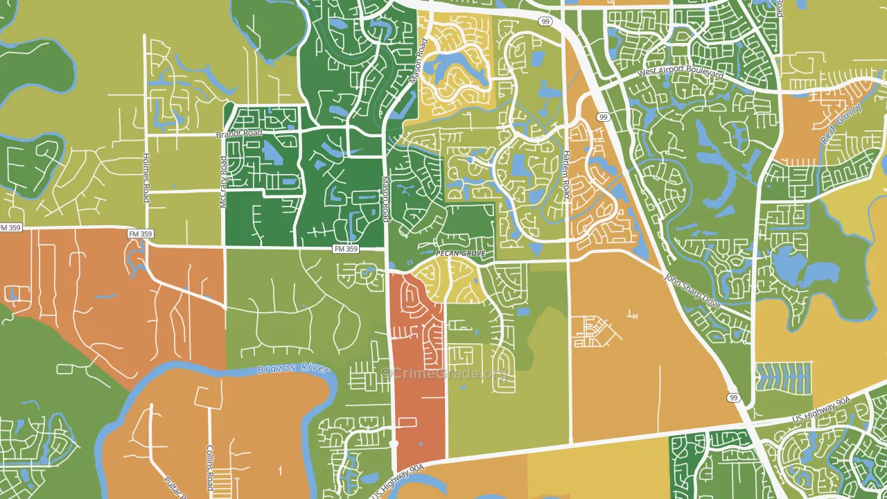 Pecan Grove, TX Map of Assault Rates