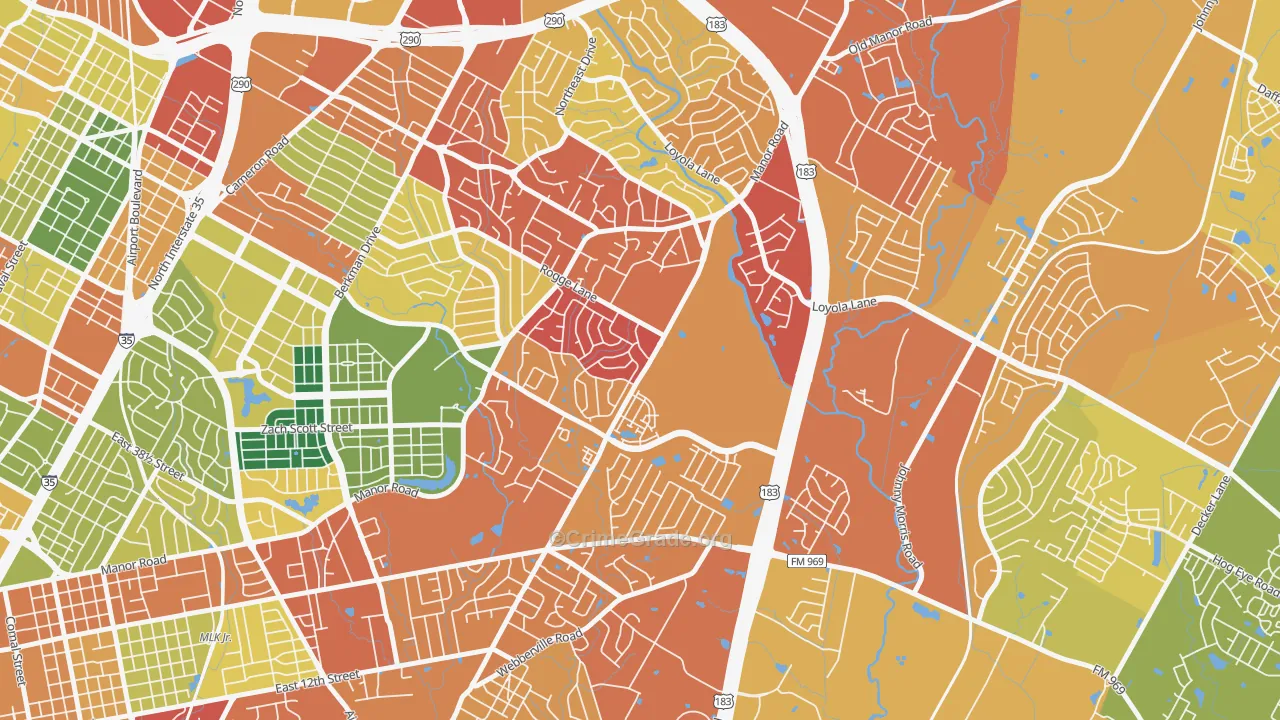 Pecan Springs Springdale, Austin, TX Map of Assault Rates