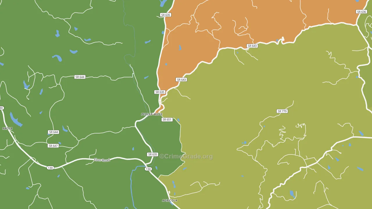Pedlar Mills, VA Map of Assault Rates