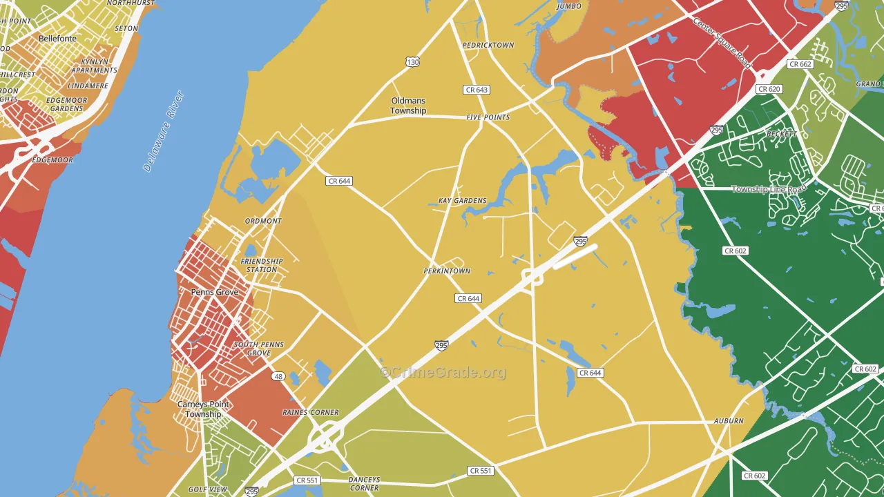 Pedricktown, NJ Map of Assault Rates