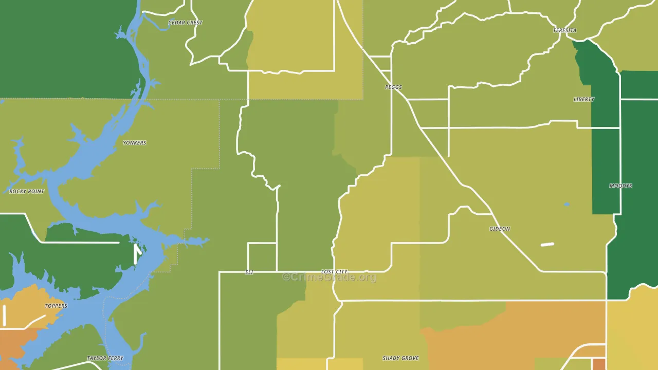 Peggs, OK Map of Assault Rates