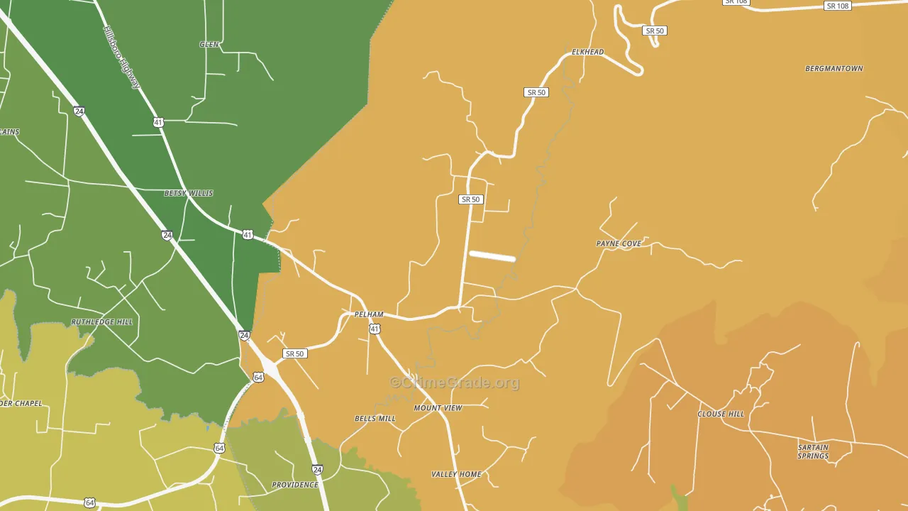 Pelham, TN Map of Assault Rates