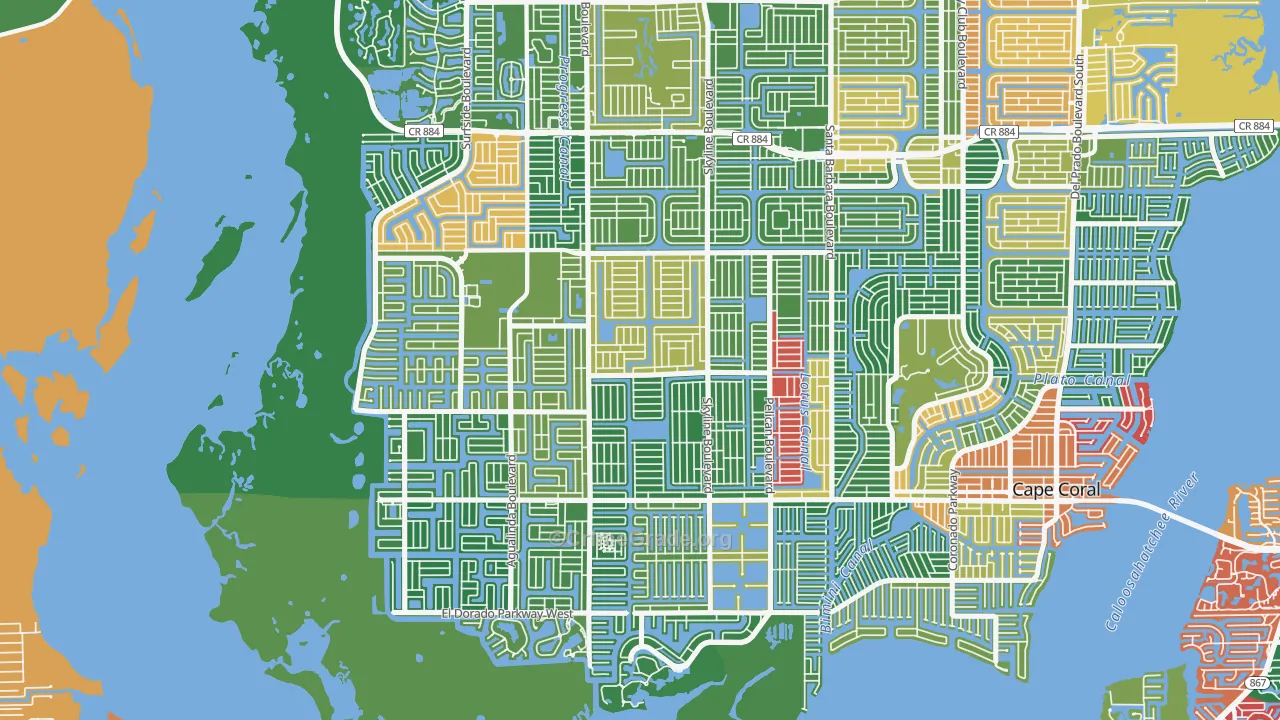 Pelican, Cape Coral, FL Map of Assault Rates