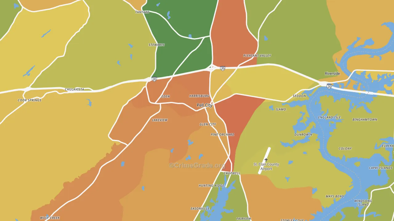 Pell City, AL Map of Assault Rates