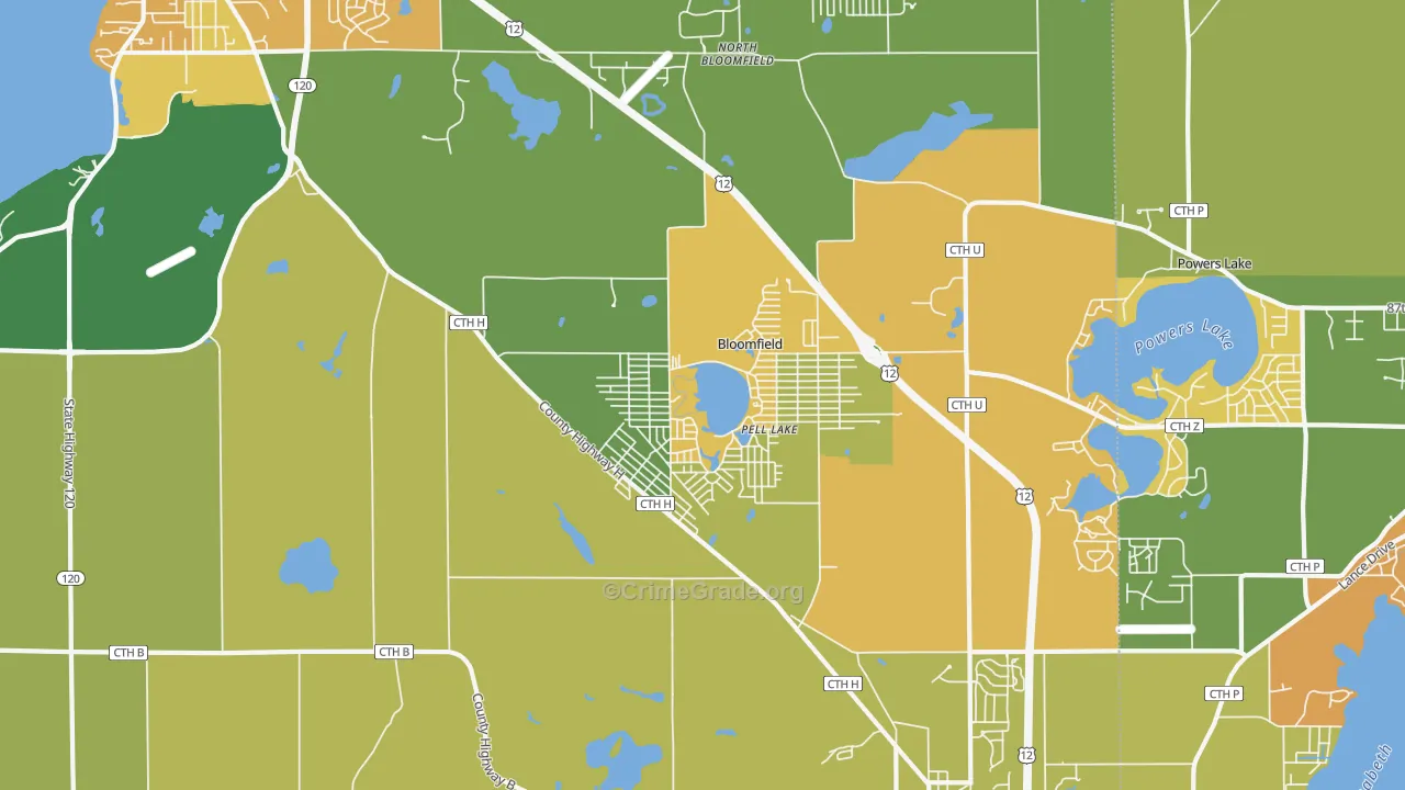Pell Lake, WI Map of Assault Rates