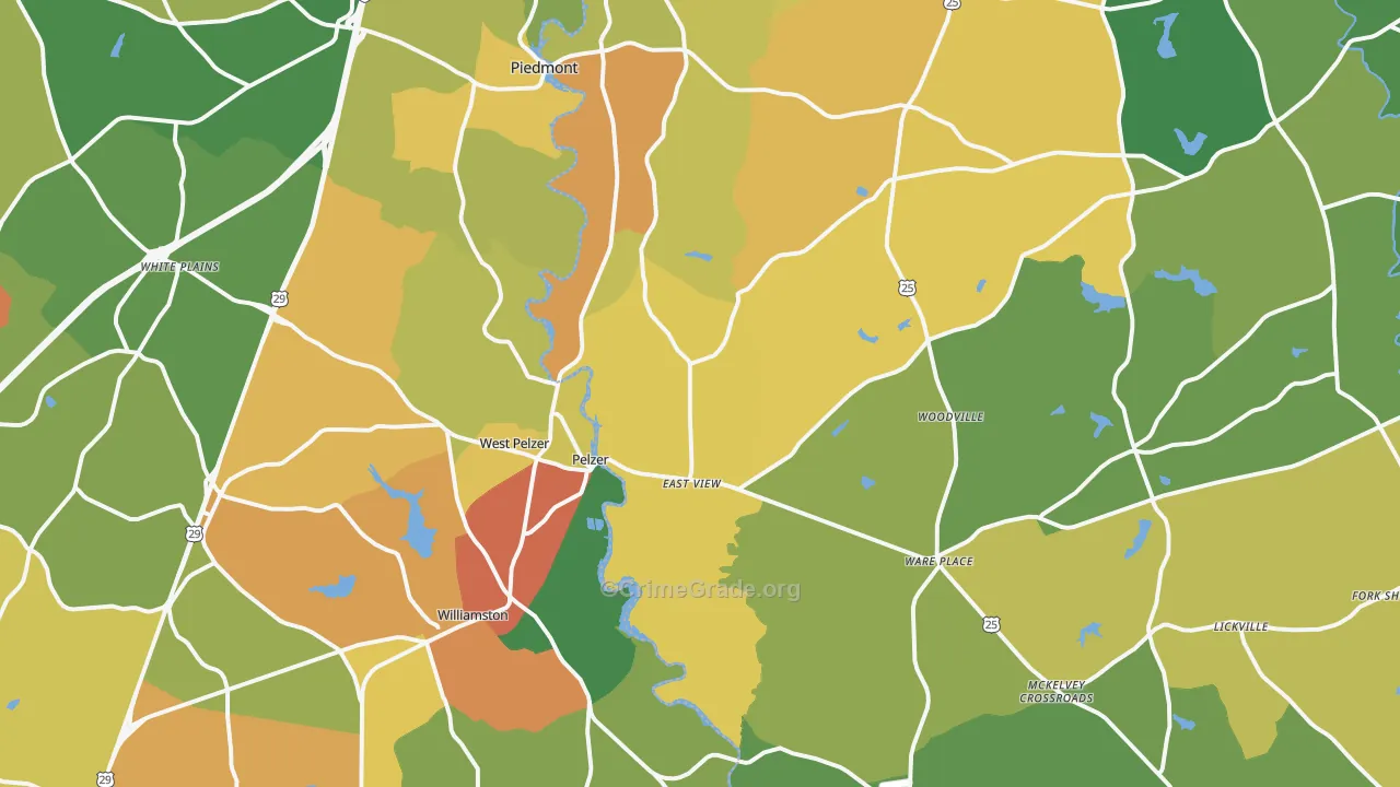 Pelzer, SC Map of Assault Rates