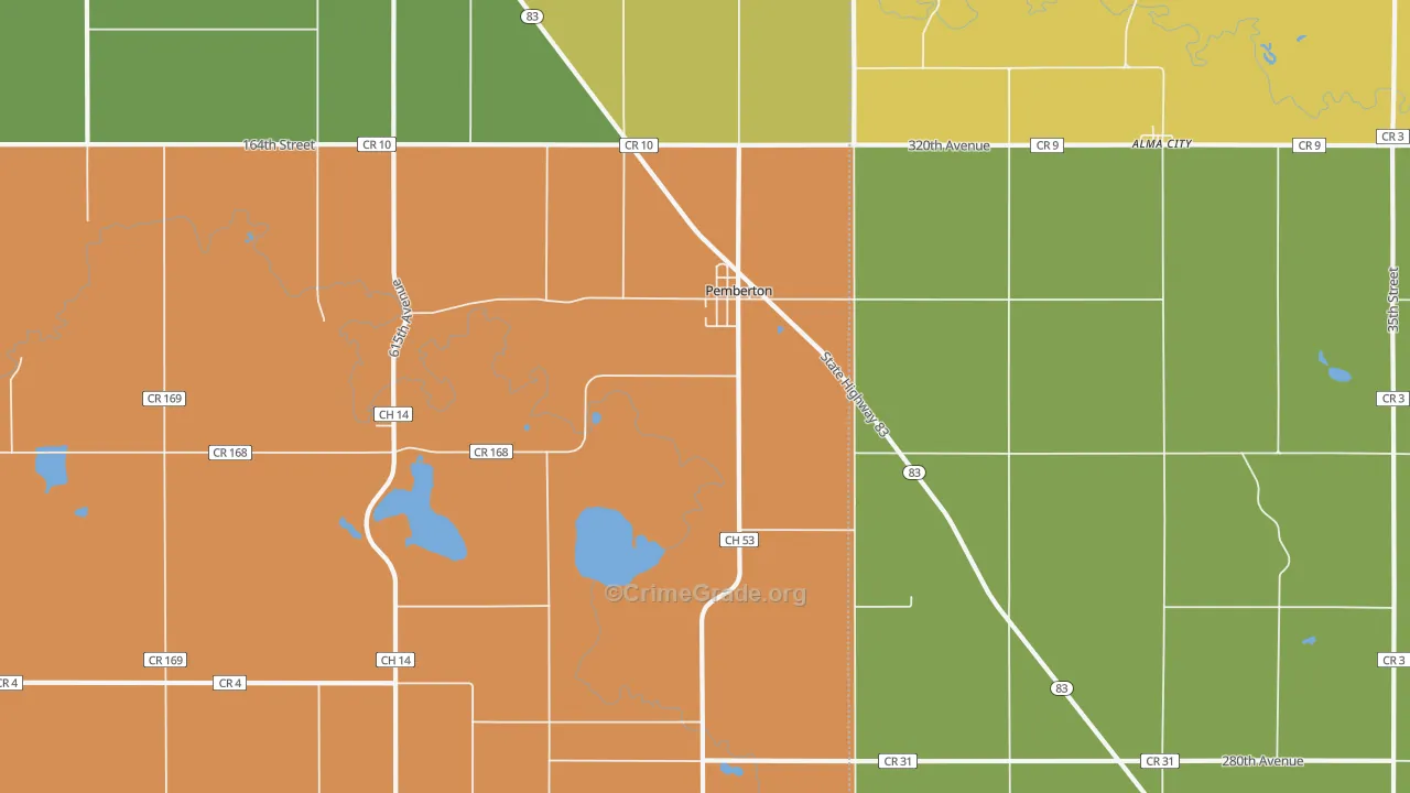 Pemberton, MN Map of Assault Rates