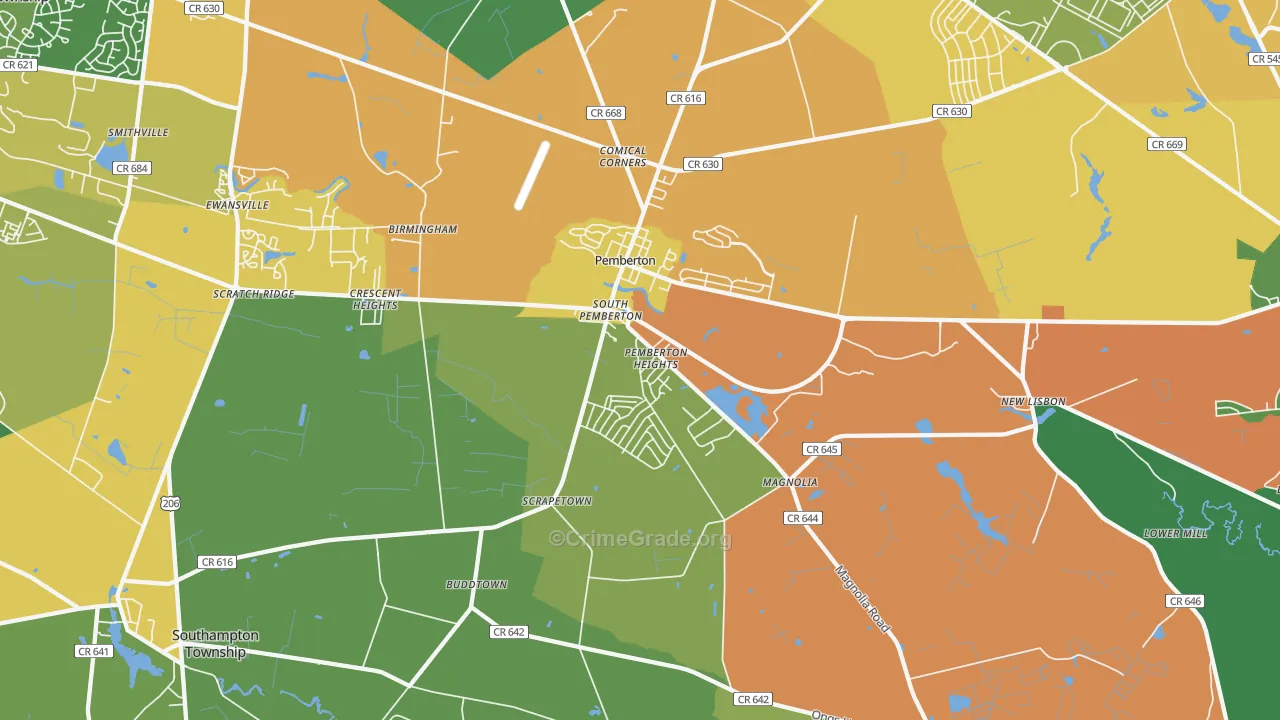 Pemberton, NJ Map of Assault Rates