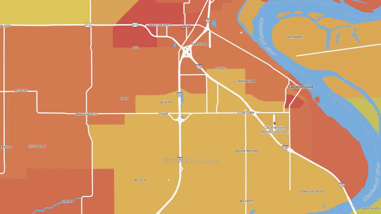 Pemiscot County, MO Map of Assault Rates