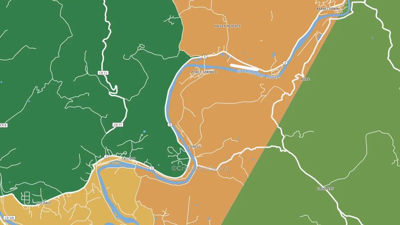 Pence Springs, WV Map of Assault Rates
