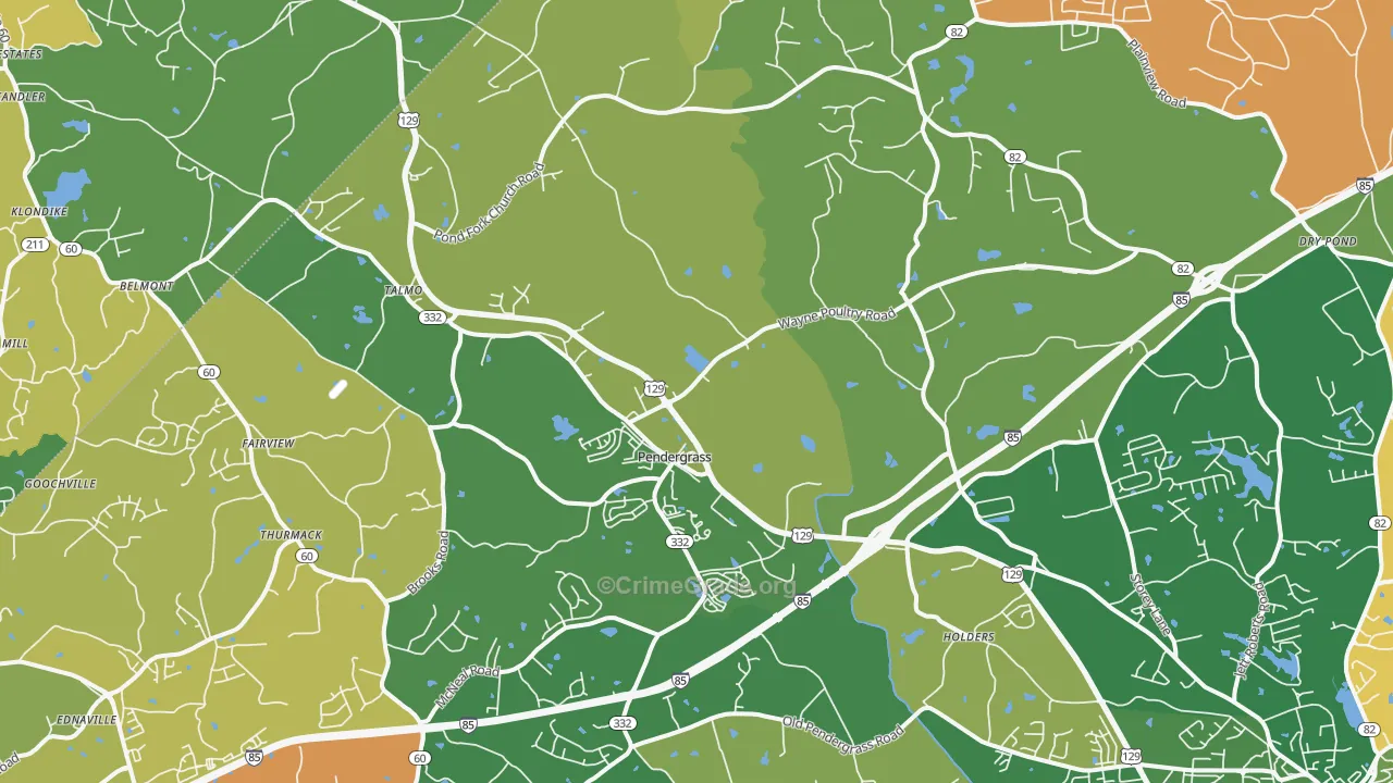 Pendergrass, GA Map of Assault Rates