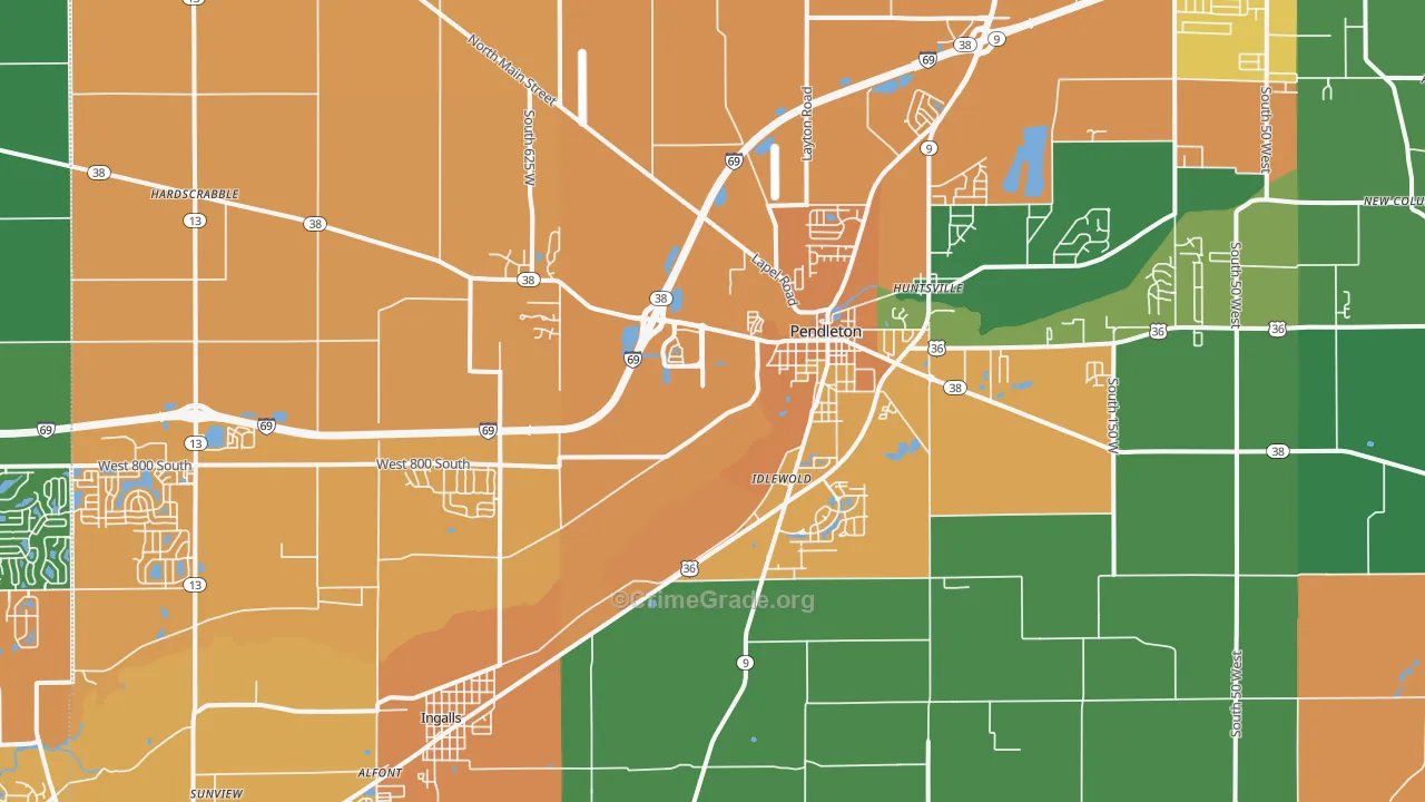Pendleton, IN Map of Assault Rates