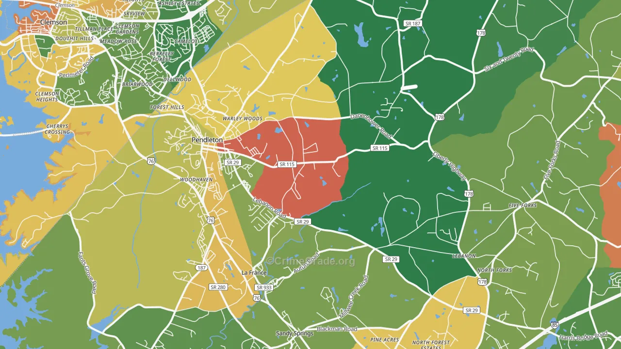 Pendleton, SC Map of Assault Rates