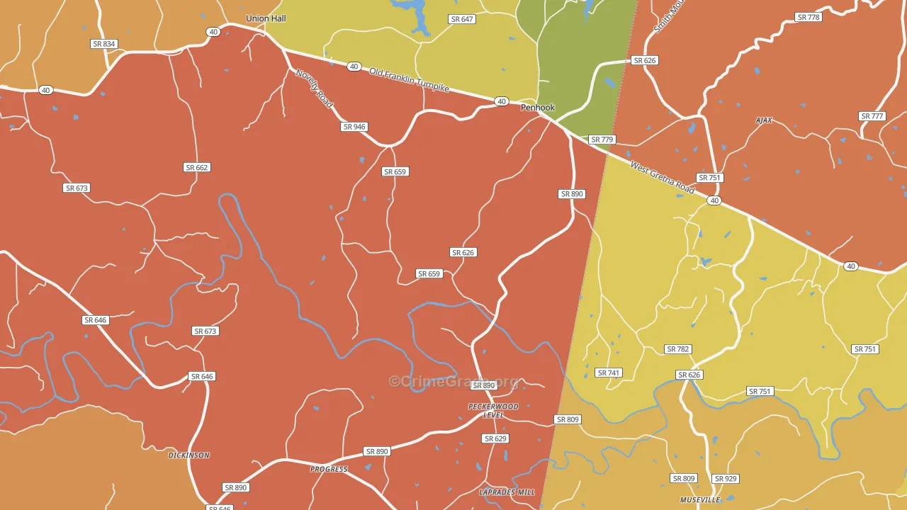 Penhook, VA Map of Assault Rates