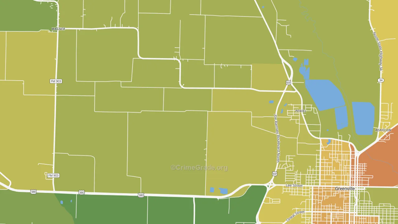Peniel, TX Map of Assault Rates