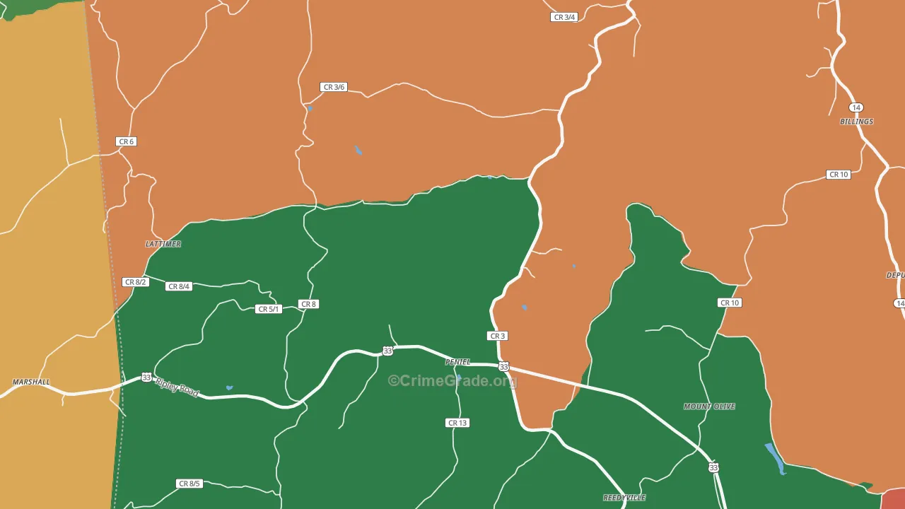 Peniel, WV Map of Assault Rates