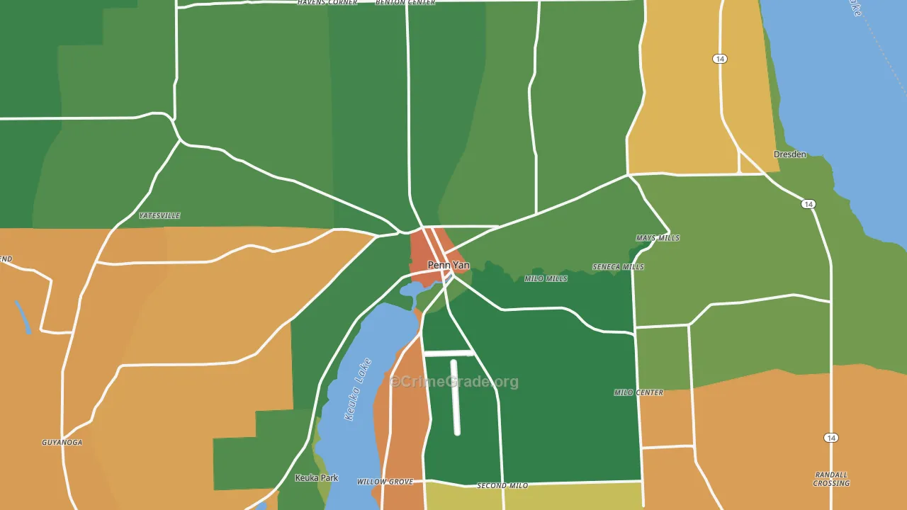 Penn Yan, NY Map of Assault Rates