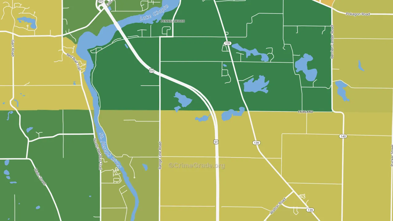 Pennellwood, MI Map of Assault Rates