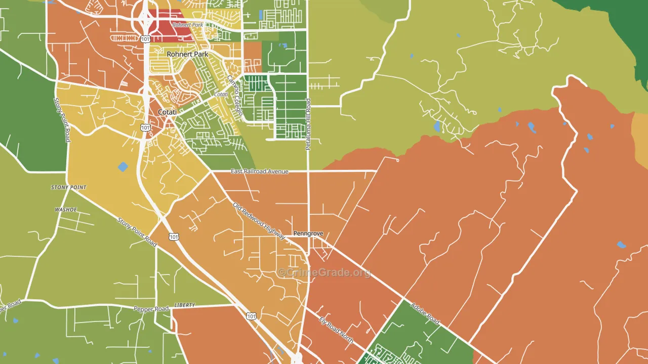 Penngrove, CA Map of Assault Rates
