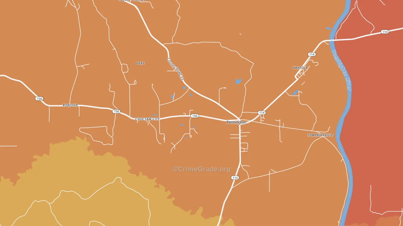 Pennington, AL Map of Assault Rates