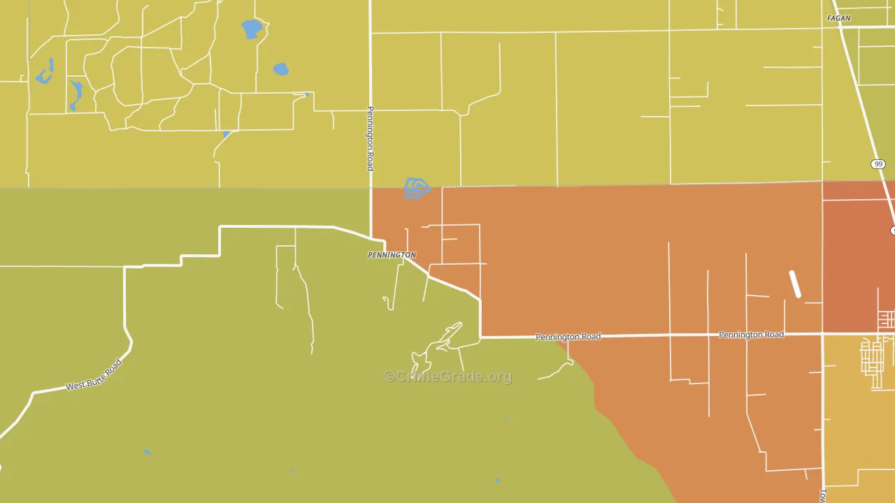 Pennington, CA Map of Assault Rates