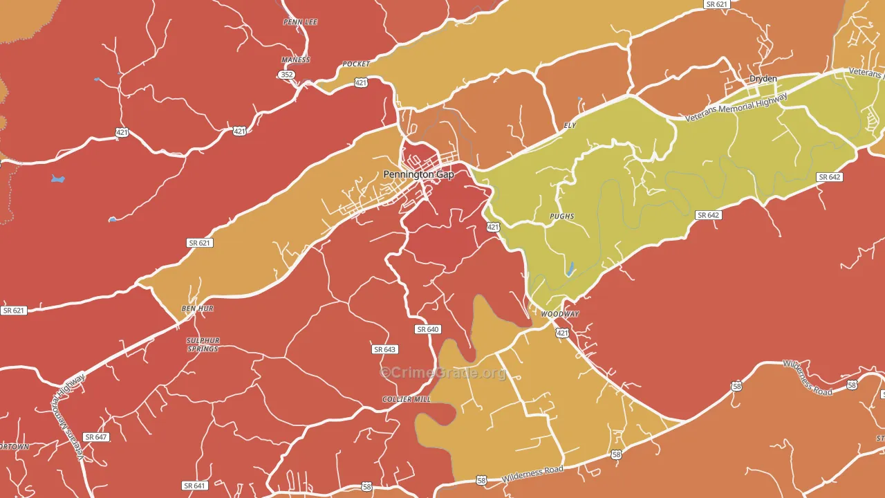 Pennington Gap, VA Map of Assault Rates