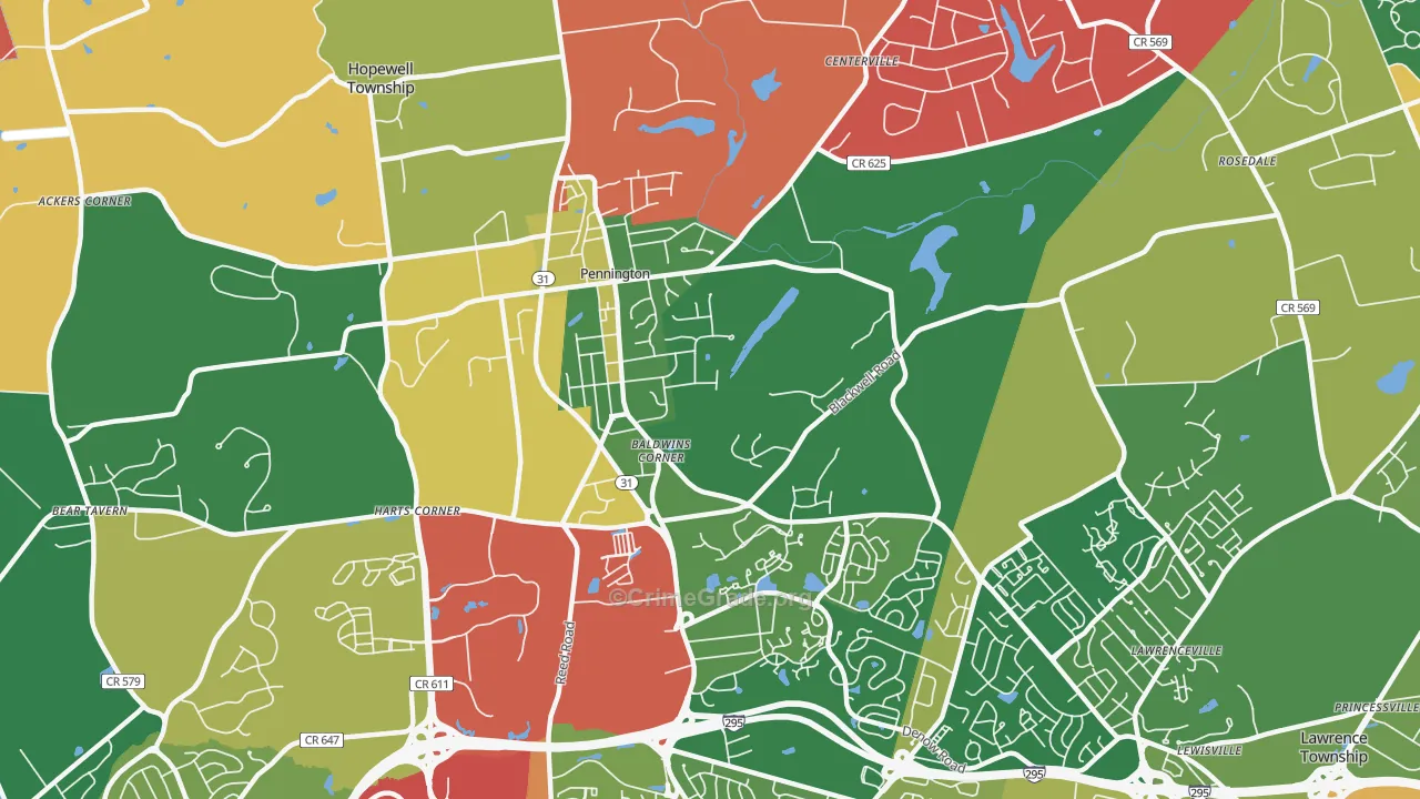 Pennington, NJ Map of Assault Rates