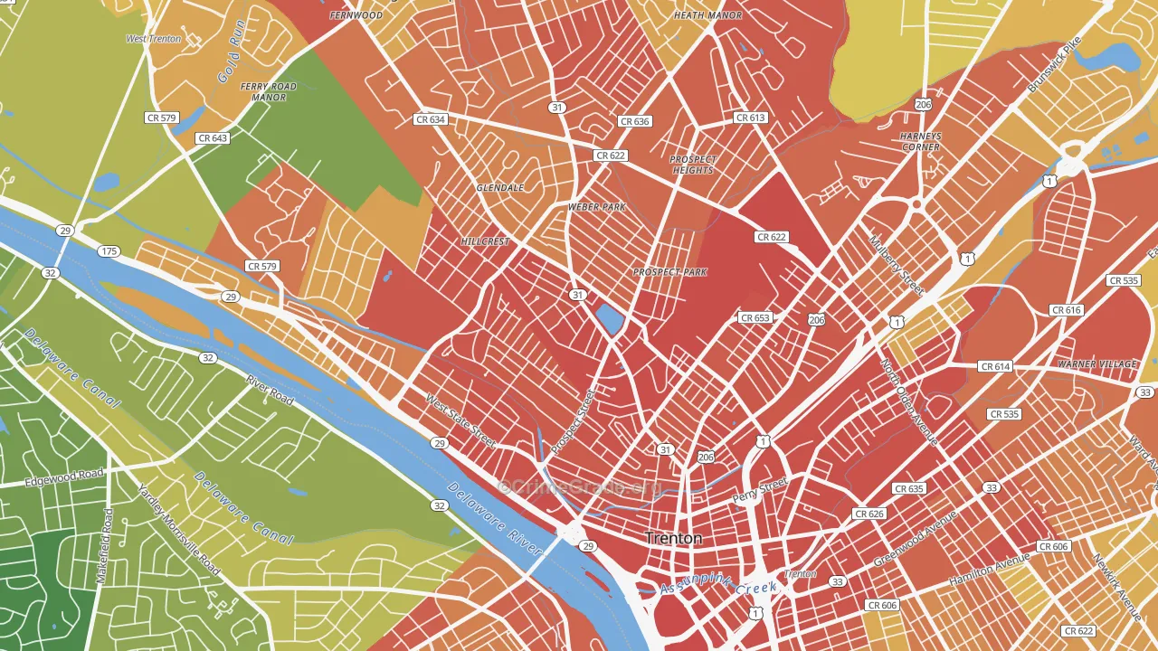 Pennington-Prospect, Trenton, NJ Map of Assault Rates