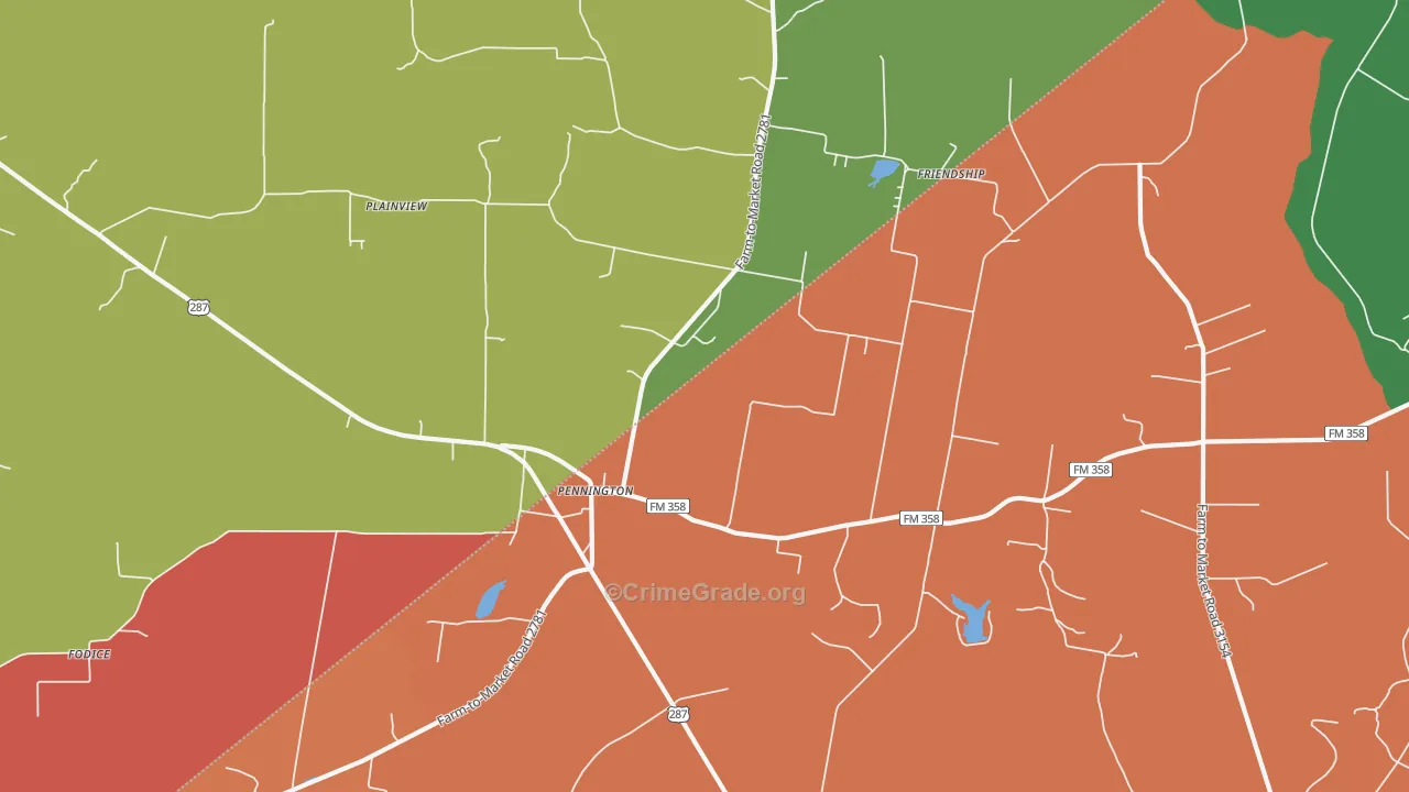 Pennington, TX Map of Assault Rates
