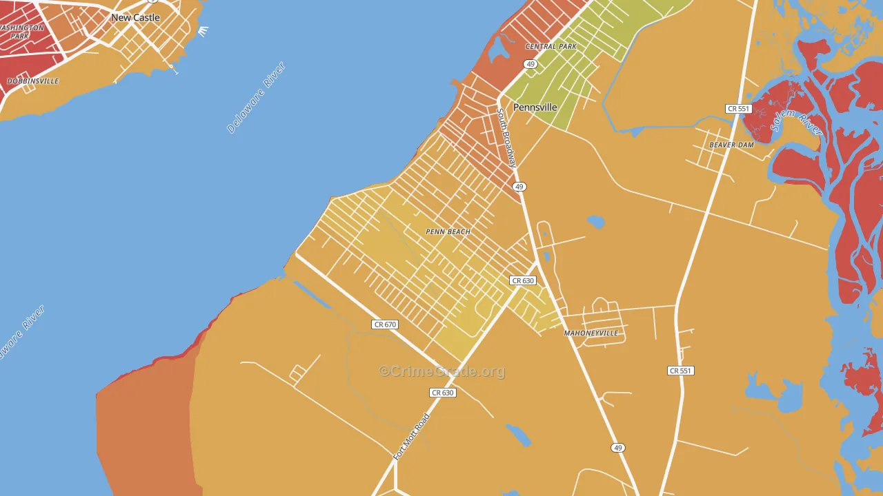 Penns Beach, Pennsville, NJ Map of Assault Rates