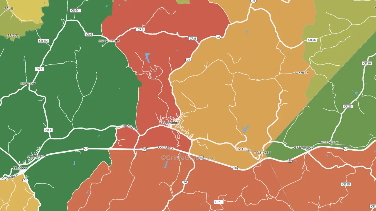 Pennsboro, WV Map of Assault Rates