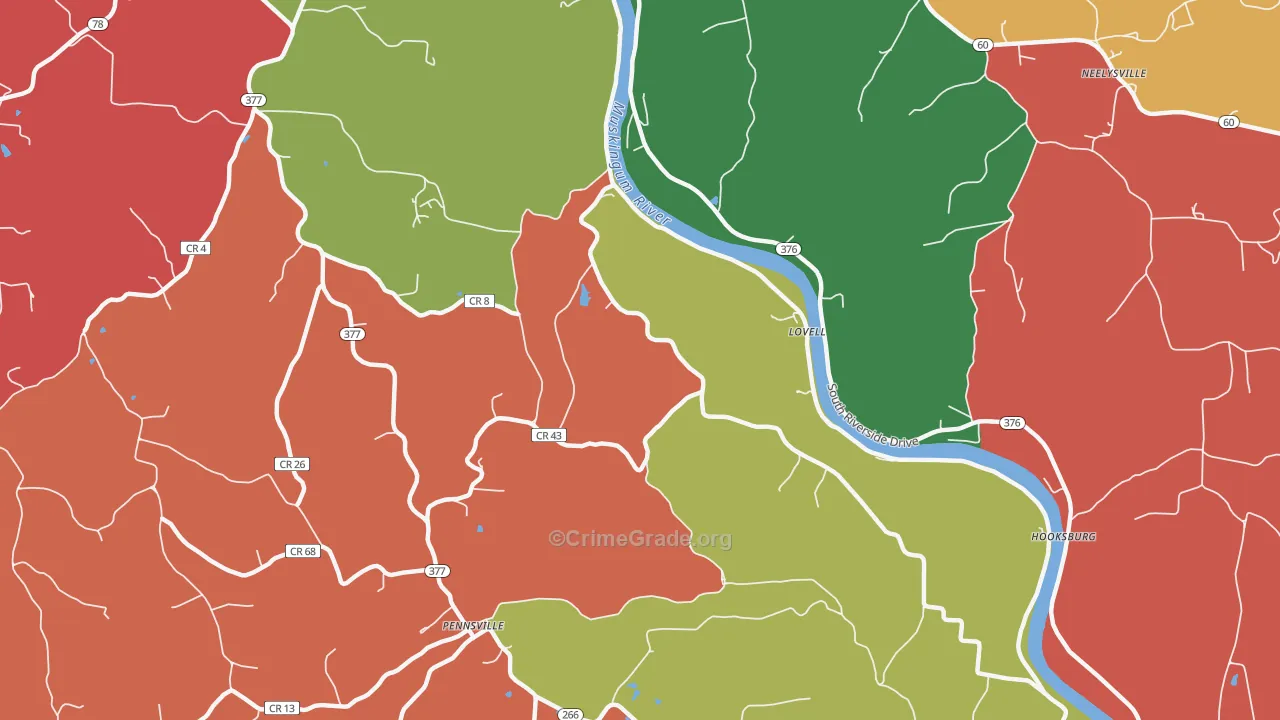 Pennsville, OH Map of Assault Rates