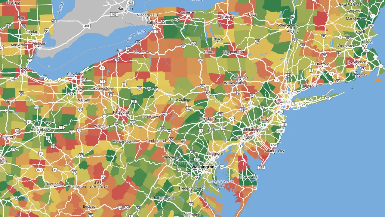 Pennsylvania Map of Assault Rates