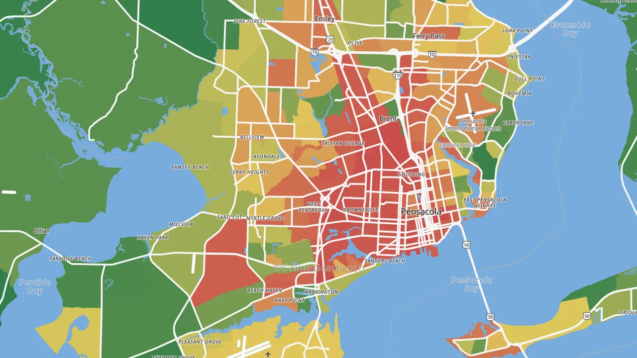 Pensacola, FL Map of Assault Rates