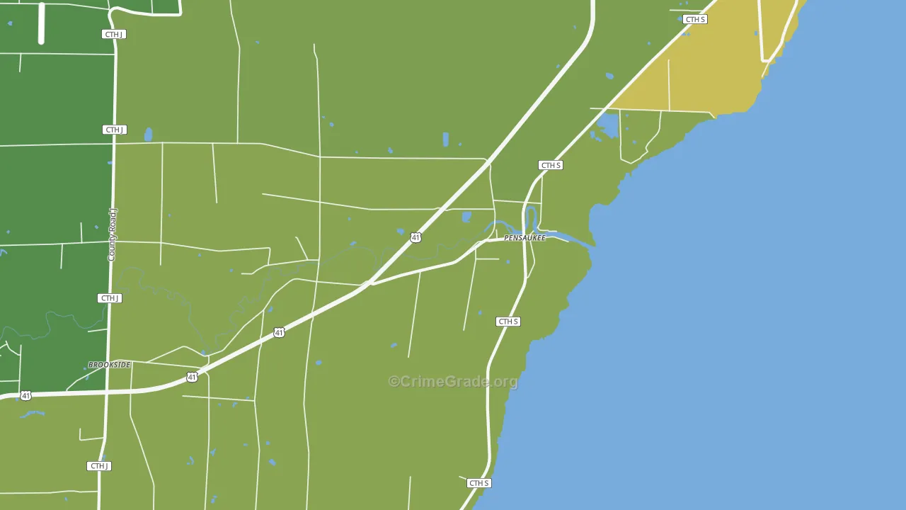 Pensaukee, WI Map of Assault Rates