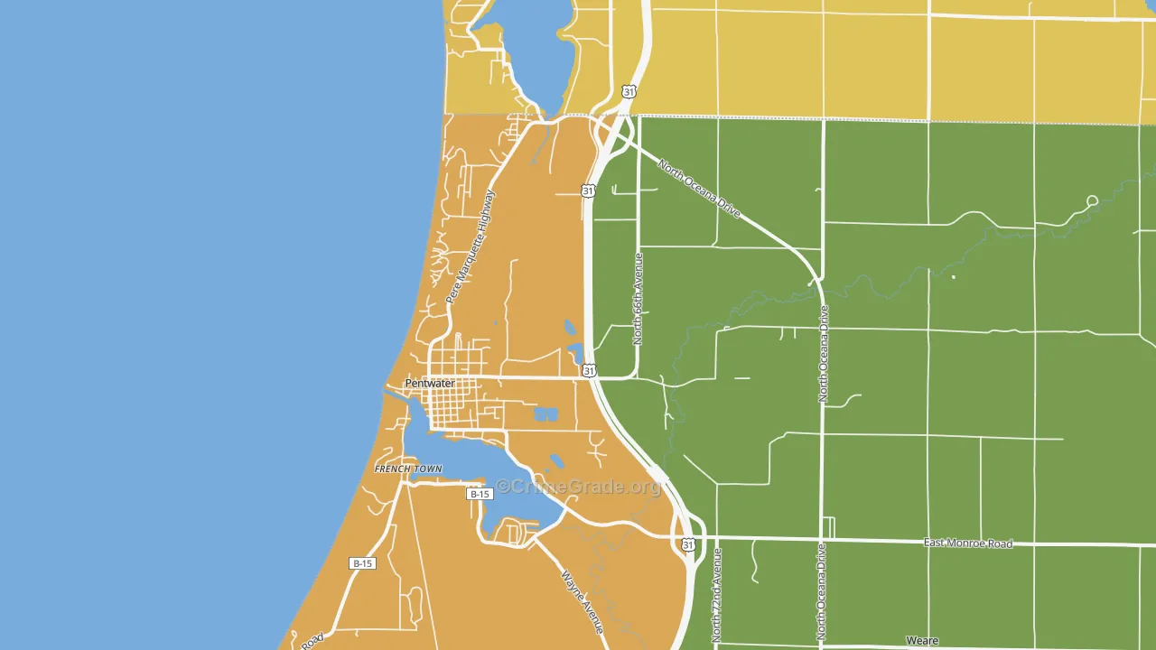 Pentwater, MI Map of Assault Rates