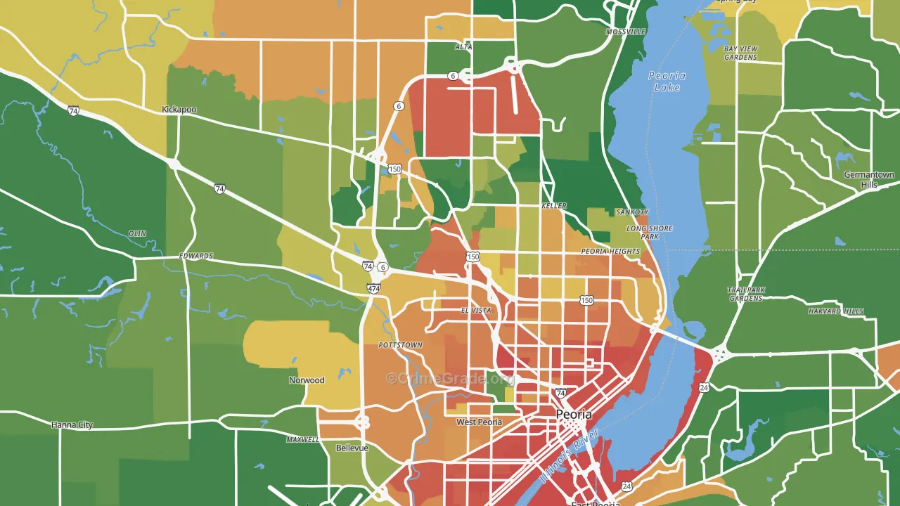 Peoria County, IL Map of Assault Rates
