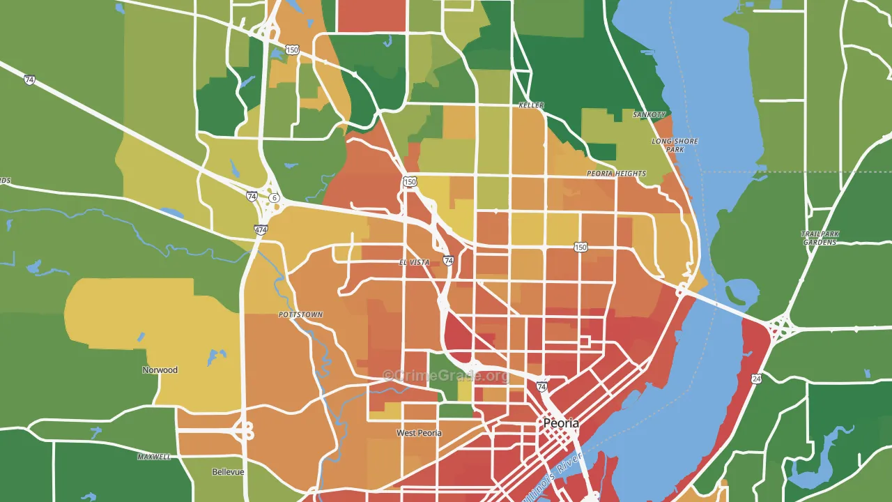 Peoria, IL Map of Assault Rates