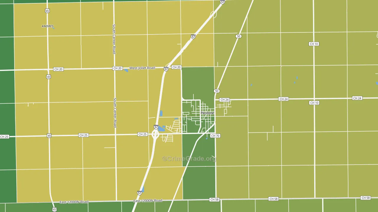 Peotone, IL Map of Assault Rates